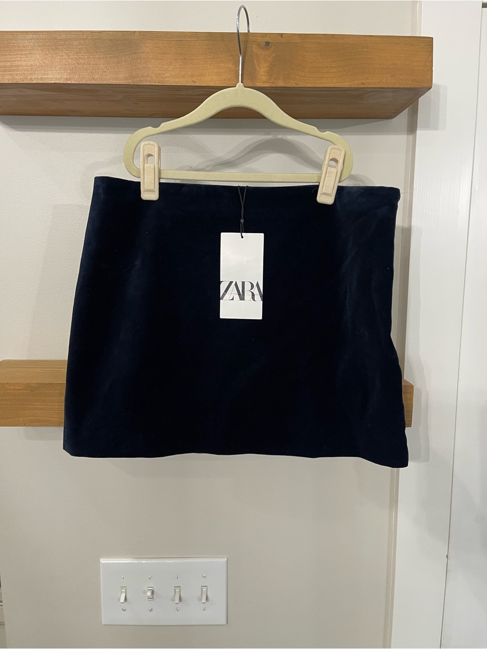 NWT Zara Navy Velvet Mini Skirt